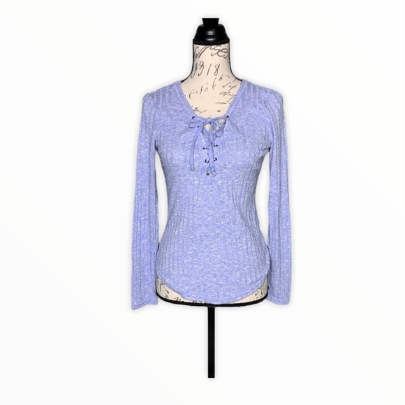 William Rast Ribbed Lace-Up Front Top - Picture 1 of 6